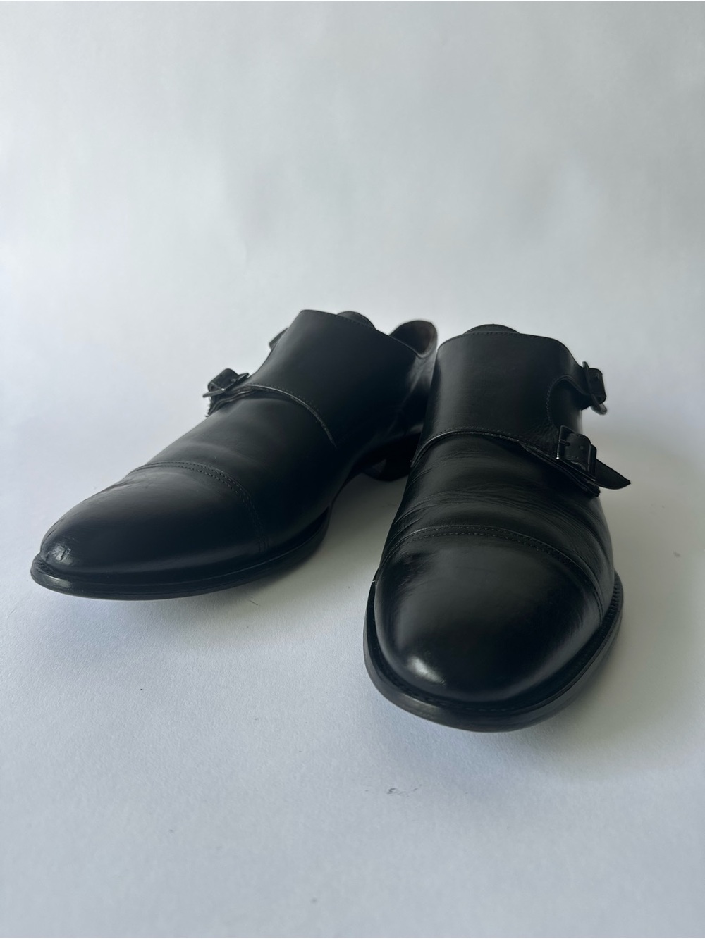 Florsheim Men's Black Leather Double Monk Strap Cap Toe Shoes Made in Italy 8.5
